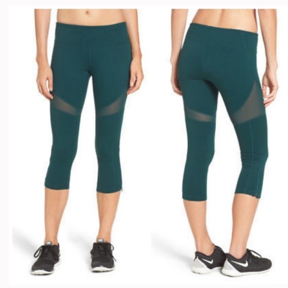 Zella Crop Leggings Mesh Forest Green